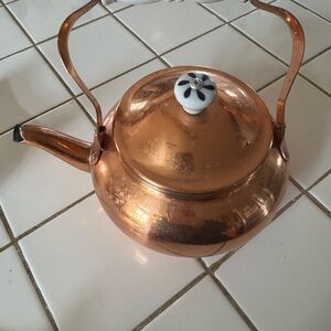 Vintage Copper Teapot with Porcelain/Cobalt  Handle
